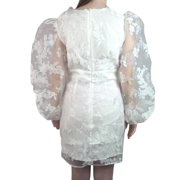 Lulus Dramatic Energy White Floral Burnout Balloon Sleeve Mini Dress Size Small - Picture 13 of 13